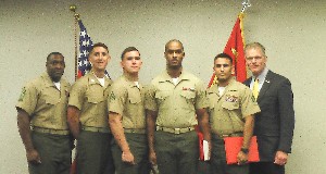 Graduates of the Communication Training Center 1 Telecommunication Supervisor's Course joining together in September are (l-r) Master Gunnery Sgt. Antoine Brown, USMC; Capt. Jeffrey Bauer, USMC; Cpl. Julian Metts, USMC; Sgt. Quentin Ghee, USMC; Sgt. Eric Flores, USMC; and Witzel. ceremony